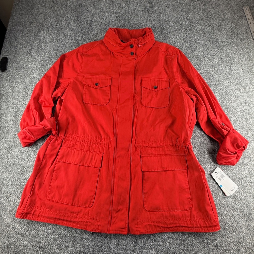 Vince Camuto Poppy Red Utility Jacket P8401T Hidden Hood XL NEW